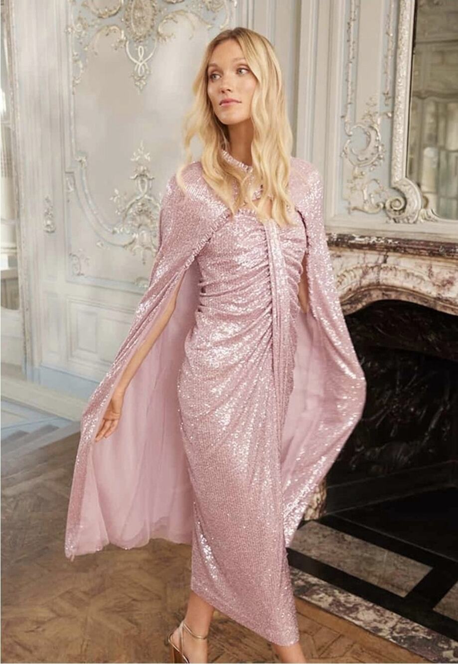 NWT $2000 Needle and Thread Amora Sleeveless Sequin Ankle Cape & Gown Dress Sz M